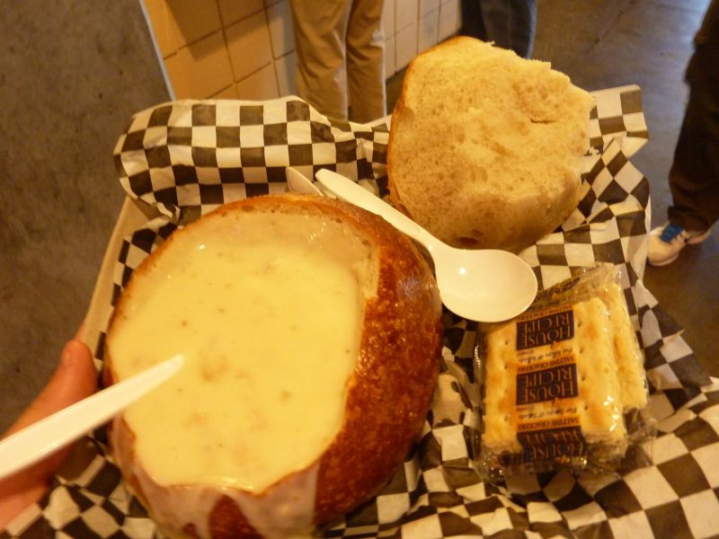 Oracle Park clam chowder in bread bowl
