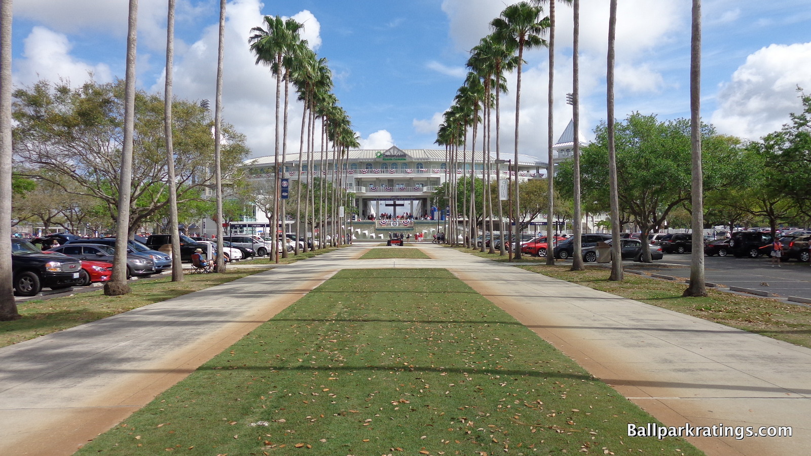 Hammond Stadium exterior palm lined fountain 