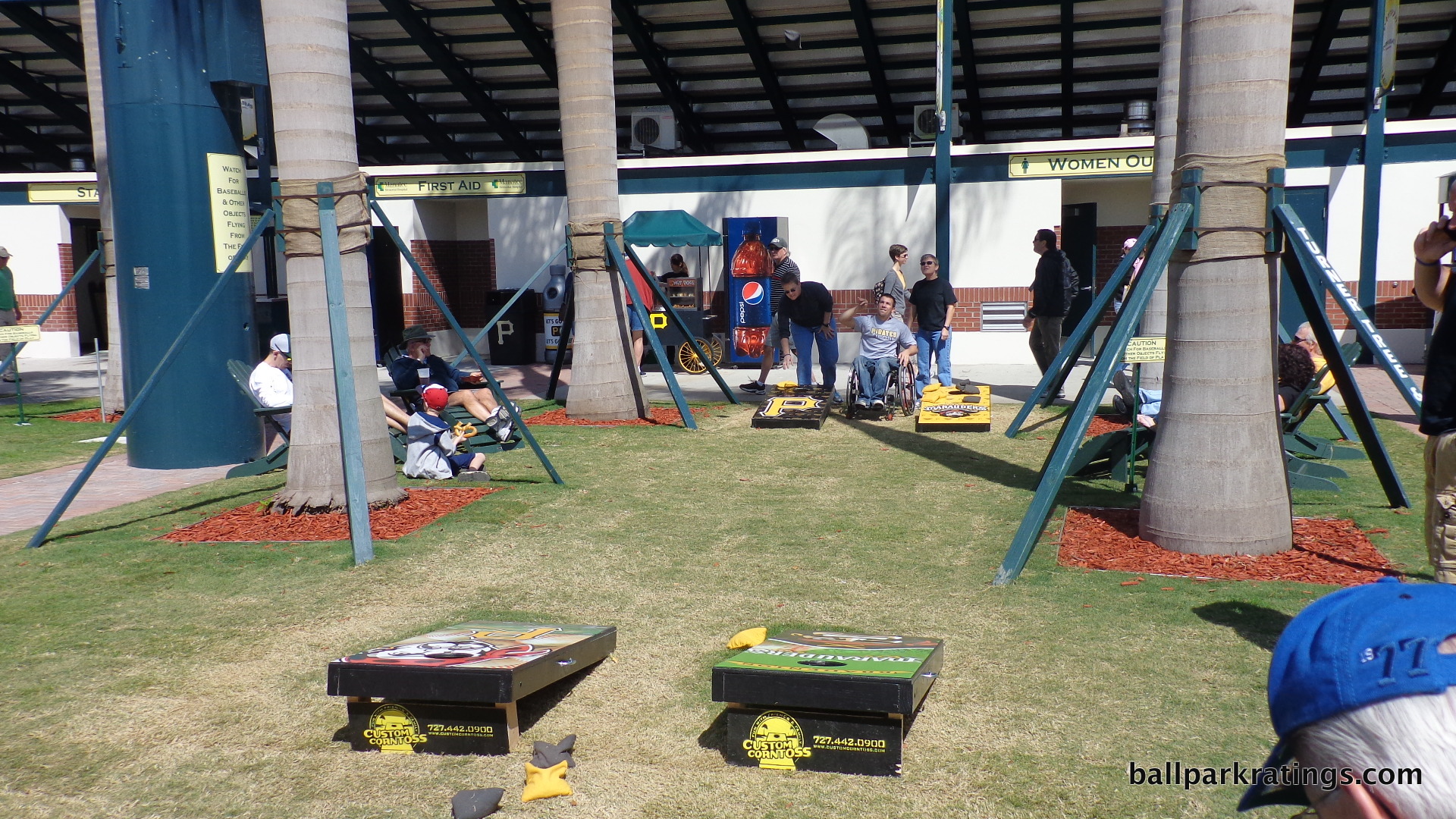 Corn hole at LECOM Park Pirates