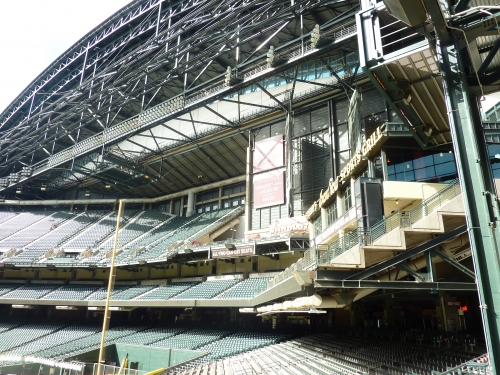 Chase Field retractable roof mechanisms inside open