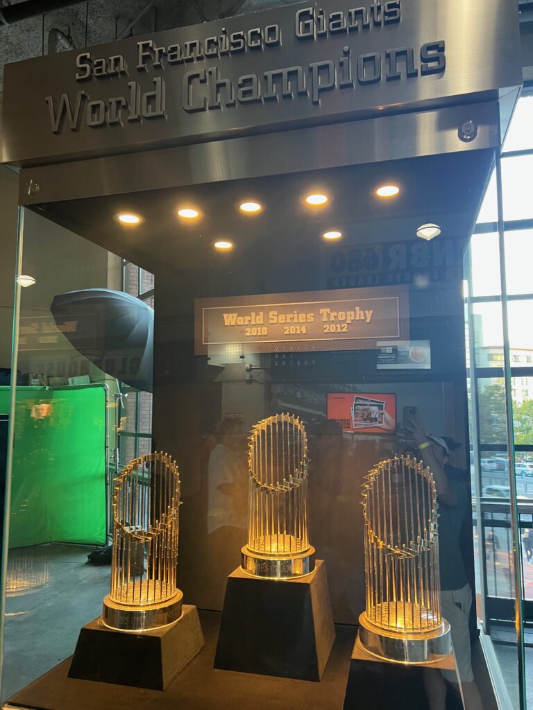 Oracle Park World Series Commissioner's Trophies.