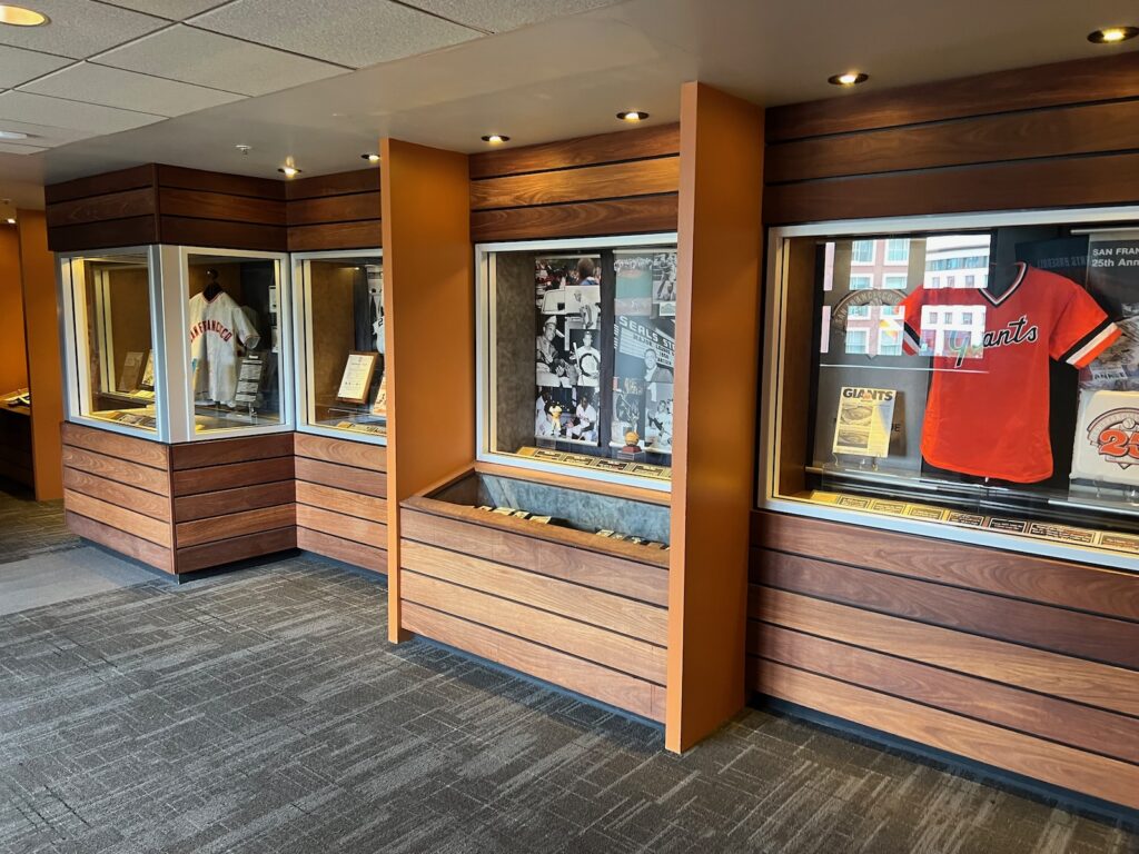 Oracle Park club level memorabilia.