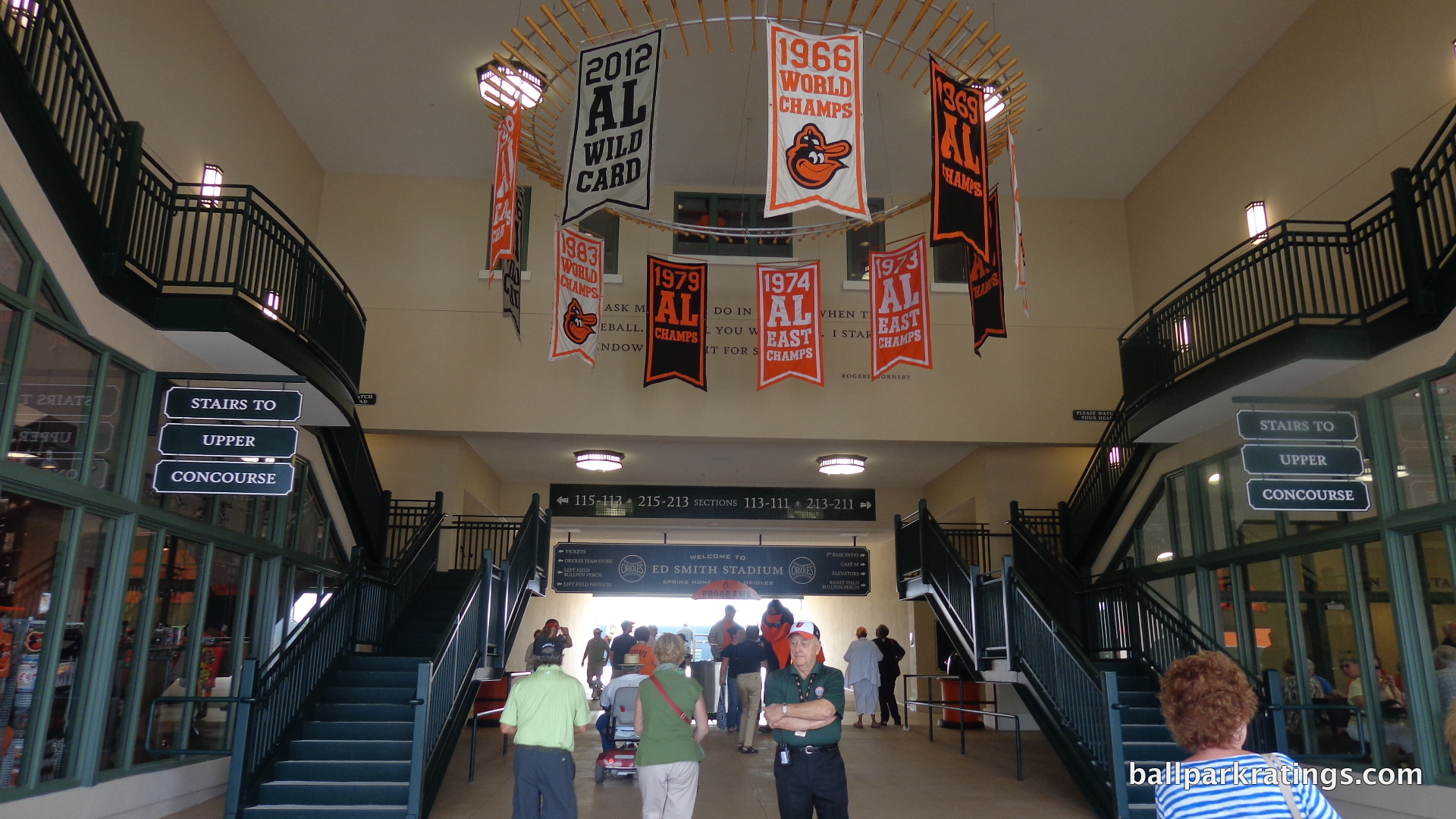 Ed Smith Stadium banners bat chandelier 