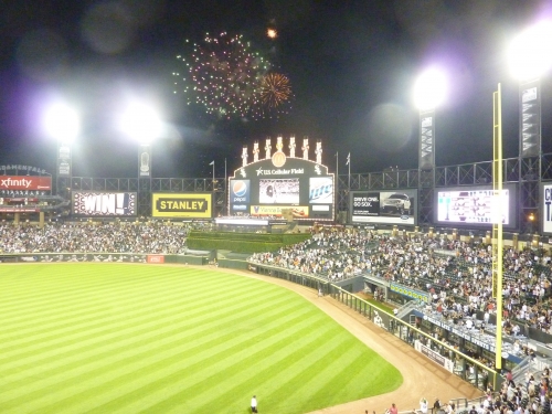 Guaranteed Rate Field fireworks exploding scoreboard